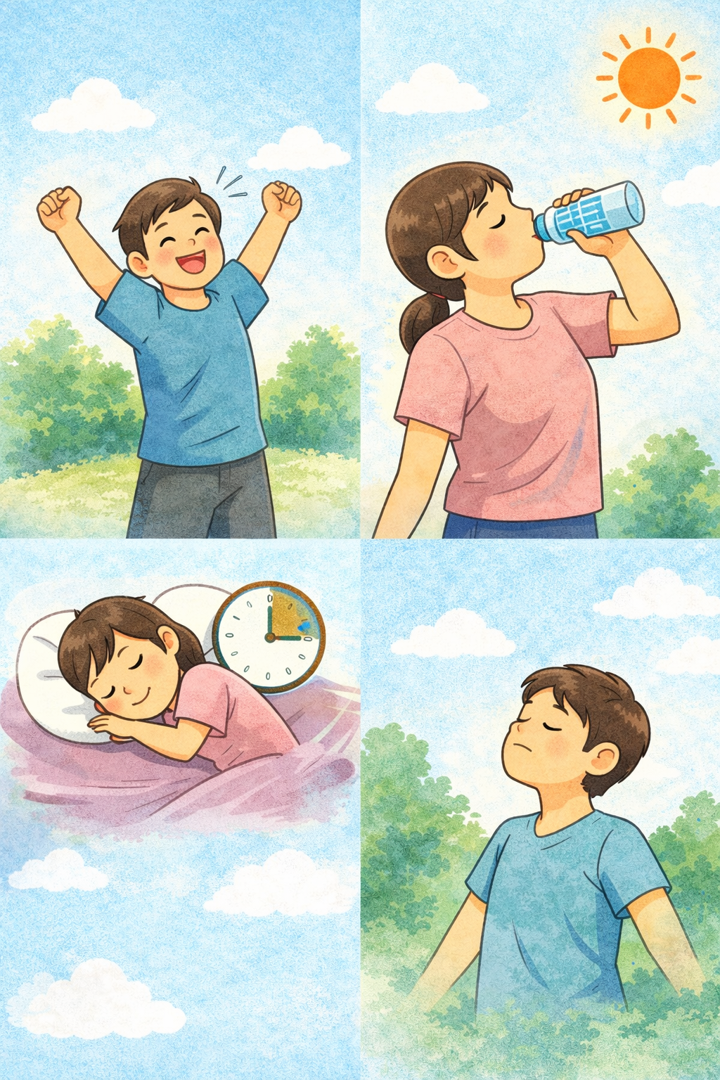 禁煙中の眠気を和らげるための対処法をわかりやすく示した説明用イラスト 禁煙中の眠気を和らげるための対処法をわかりやすく示した説明用イラスト